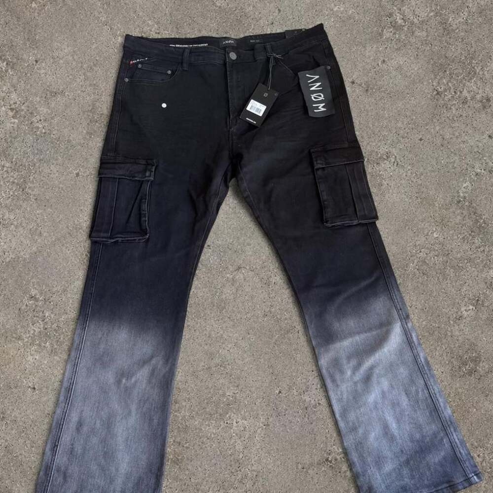 ANOM Viper Boot Cut Cargo Jeans Size 42 Ombre Black Gray NWT